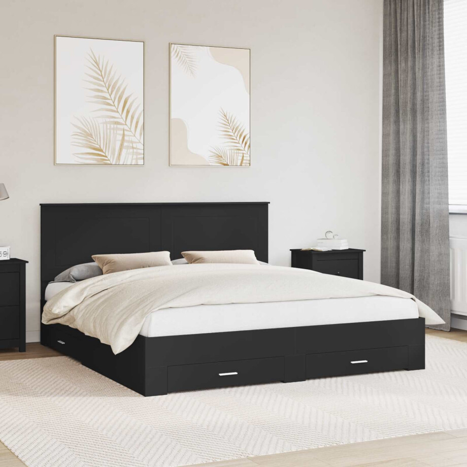 vidaXL Bedframe met lade Zwart en Zilver 200 x 200 cm Bewerkt hout afbeelding 1