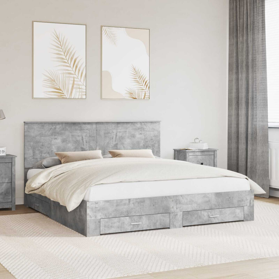 vidaXL Bedframe met hoofdeinde Beton Grijs 200 x 200 cm Bewerkt hout vidaXL Bedframe met hoofdeinde Beton Grijs 200 x 200 cm Bewerkt hout afbeelding 1