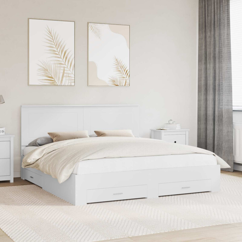 vidaXL Bedframe met hoofdeinde met lade Wit 180 x 200 cm Bewerkt hout vidaXL Bedframe met hoofdeinde met lade Wit 180 x 200 cm Bewerkt hout afbeelding 1