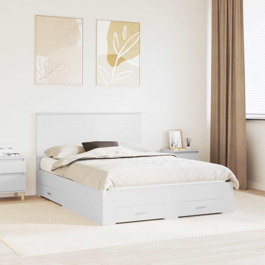 vidaXL Bedframe met hoofdeinde met lade Wit 160 x 200 cm Bewerkt hout vidaXL Bedframe met hoofdeinde met lade Wit 160 x 200 cm Bewerkt hout afbeelding 1