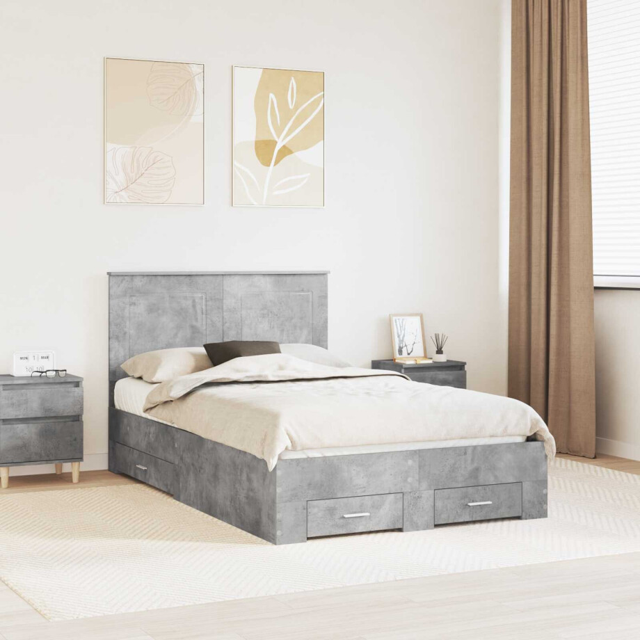 vidaXL Bedframe met lade Beton Grijs 135 x 190 cm Bewerkt hout vidaXL Bedframe met lade Beton Grijs 135 x 190 cm Bewerkt hout afbeelding 1