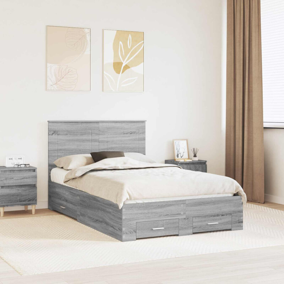 vidaXL Bedframe met hoofdeinde Grijs Sonoma 120 x 200 cm Bewerkt hout vidaXL Bedframe met hoofdeinde Grijs Sonoma 120 x 200 cm Bewerkt hout afbeelding 1