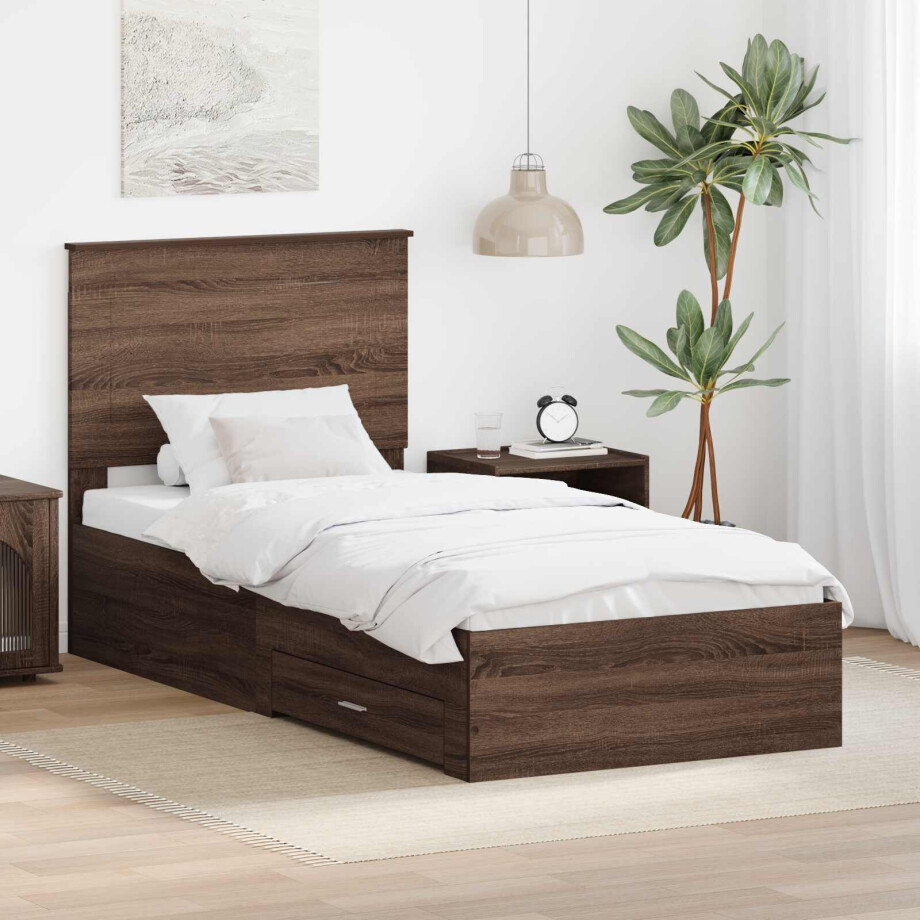 vidaXL Bedframe Bruin Eiken en Zilver 100 x 200 cm Bewerkt hout afbeelding 1