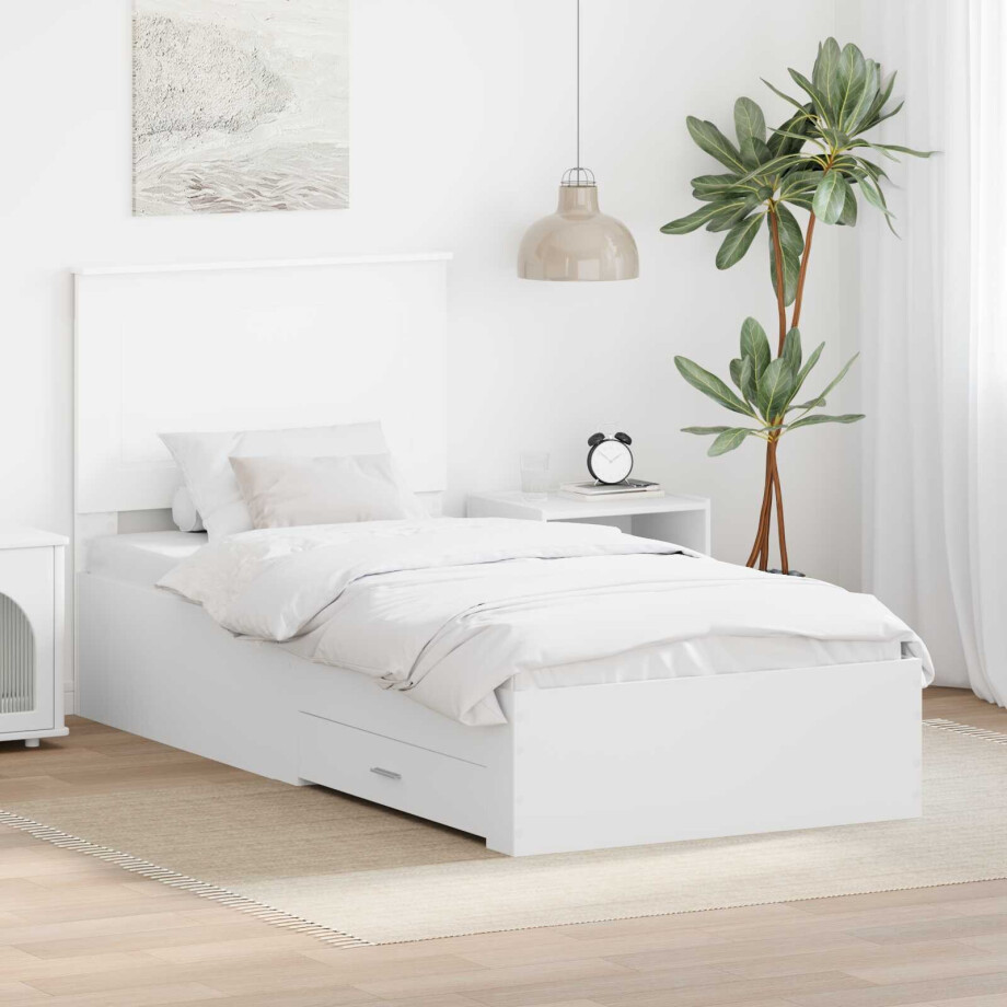 vidaXL Bedframe met hoofdeinde met lade Wit 90 x 190 cm Bewerkt hout vidaXL Bedframe met hoofdeinde met lade Wit 90 x 190 cm Bewerkt hout afbeelding 1