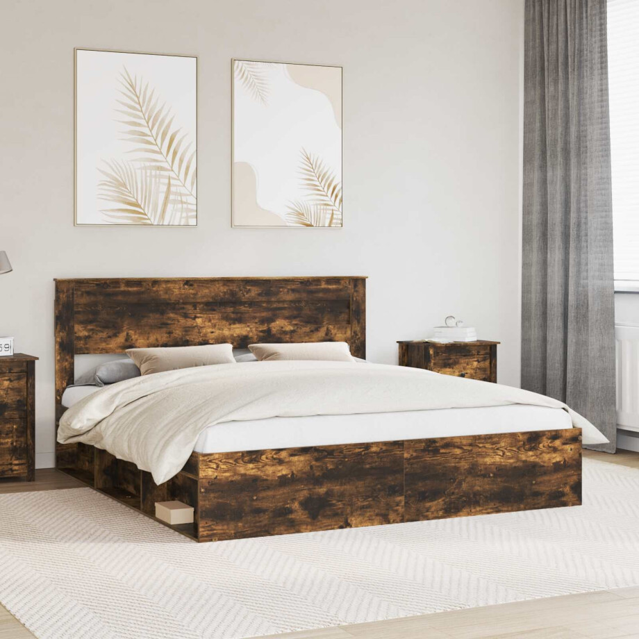 vidaXL Bedframe Gerookt eiken 200 x 200 cm Massief grenenhout vidaXL Bedframe Gerookt eiken 200 x 200 cm Massief grenenhout afbeelding 1