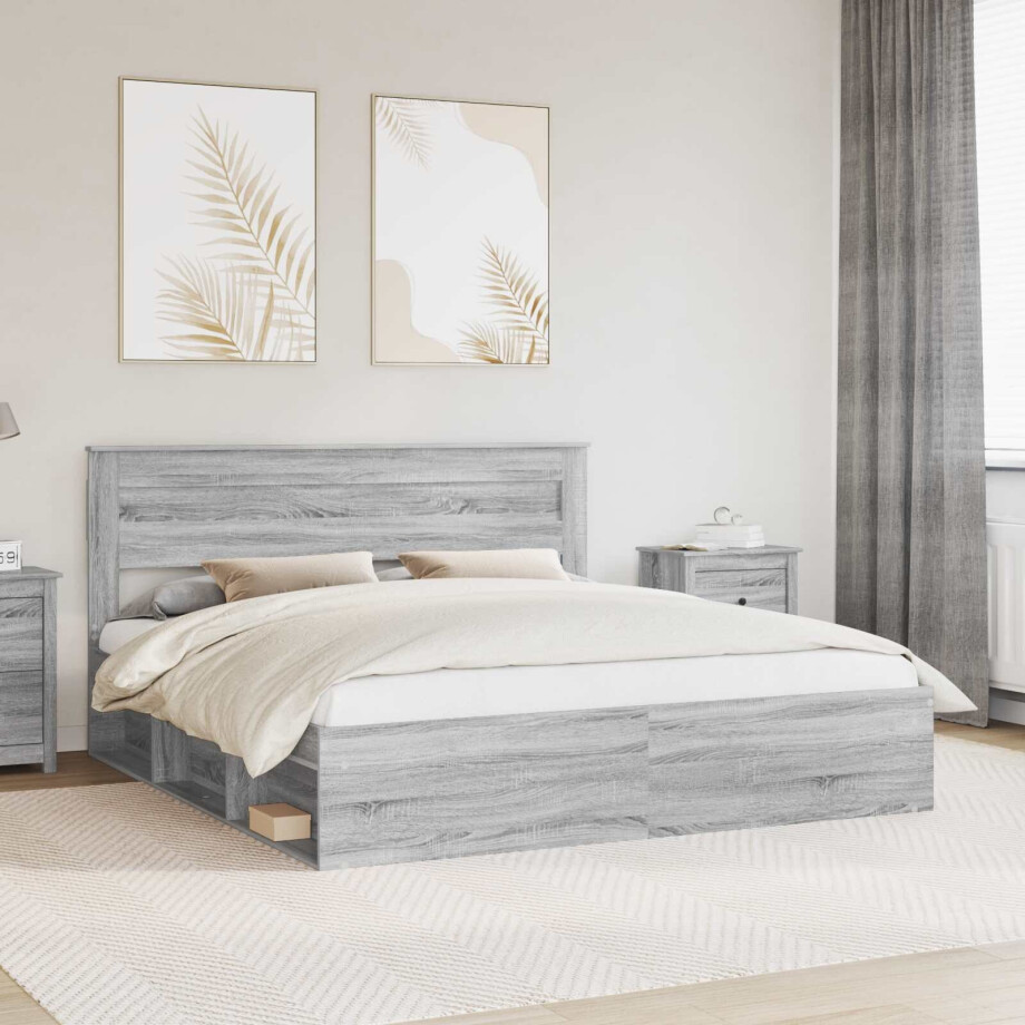 vidaXL Bedframe Grijs Sonoma 180 x 200 cm Massief grenenhout vidaXL Bedframe Grijs Sonoma 180 x 200 cm Massief grenenhout afbeelding 1