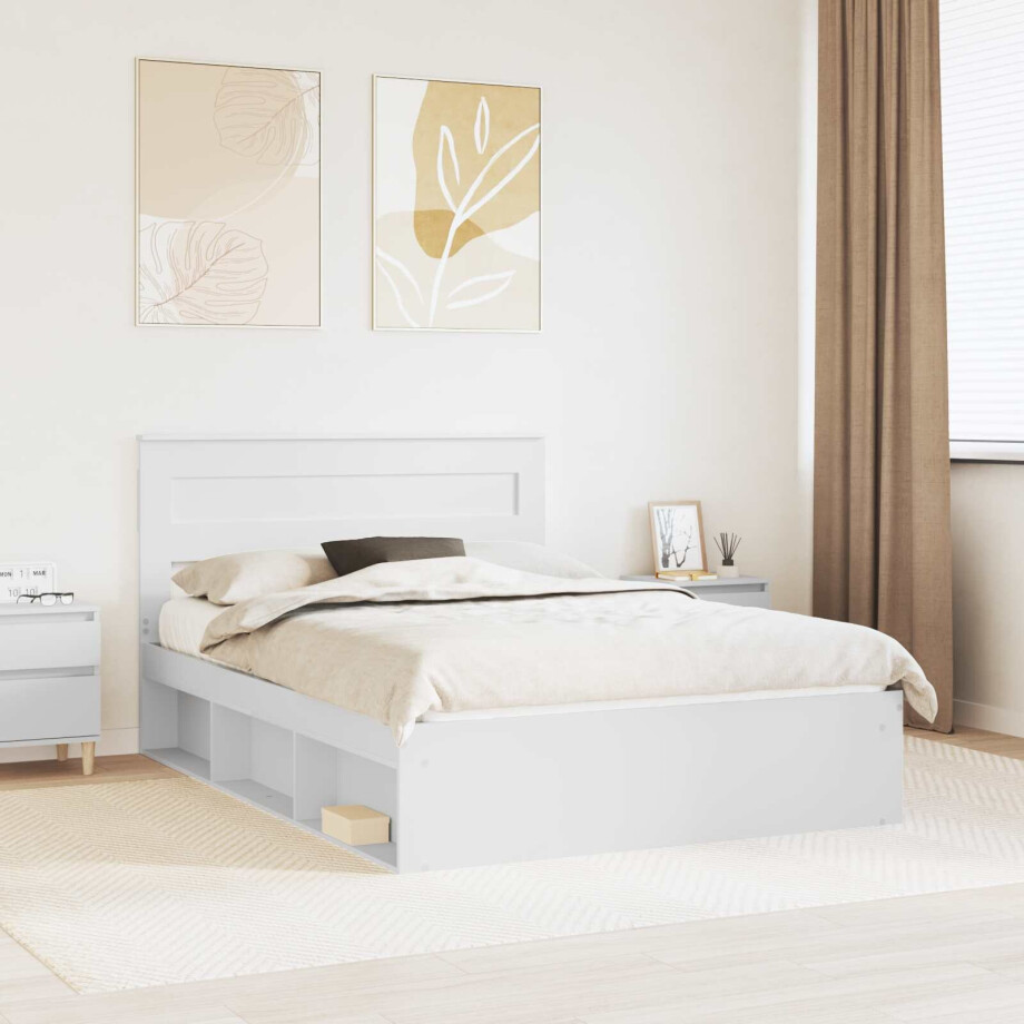 vidaXL Bedframe met hoofdeinde Wit 140 x 190 cm Massief grenenhout afbeelding 1