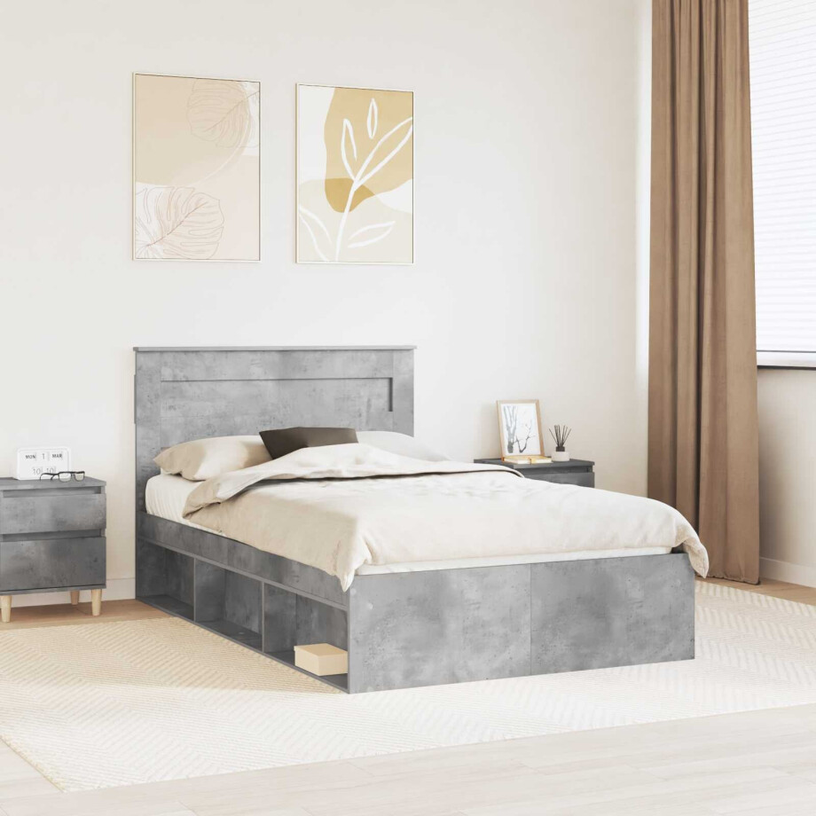 vidaXL Bedframe met hoofdeinde Beton 120 x 200 cm Massief grenenhout vidaXL Bedframe met hoofdeinde Beton 120 x 200 cm Massief grenenhout afbeelding 1