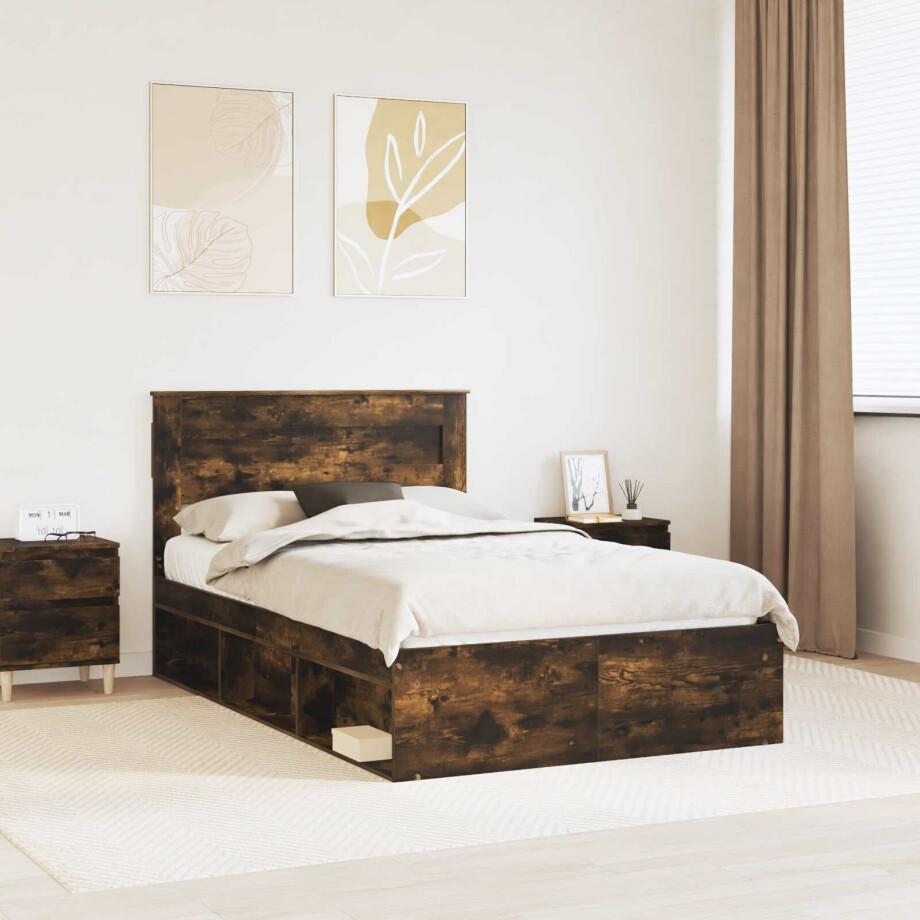 vidaXL Bedframe Gerookt eiken 120 x 200 cm Massief grenenhout vidaXL Bedframe Gerookt eiken 120 x 200 cm Massief grenenhout afbeelding 1