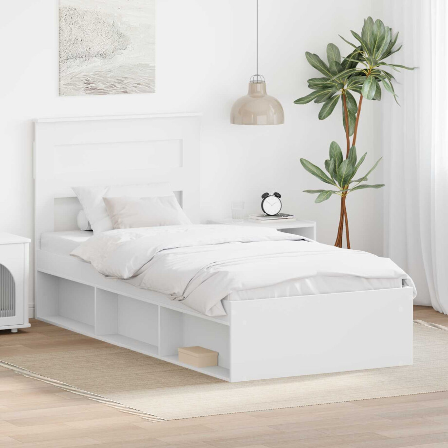 vidaXL Bedframe met hoofdeinde Wit 100 x 200 cm Massief grenenhout afbeelding 1