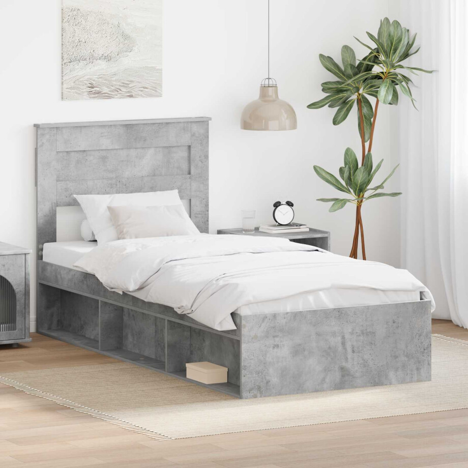 vidaXL Bedframe Concerte Grijs 90 x 190 cm Massief grenenhout afbeelding 1