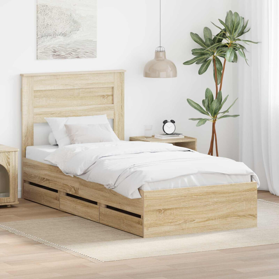 vidaXL Bedframe met lade Sonoma Eiken 75 x 190 cm Ingenieurshout vidaXL Bedframe met lade Sonoma Eiken 75 x 190 cm Ingenieurshout afbeelding 1