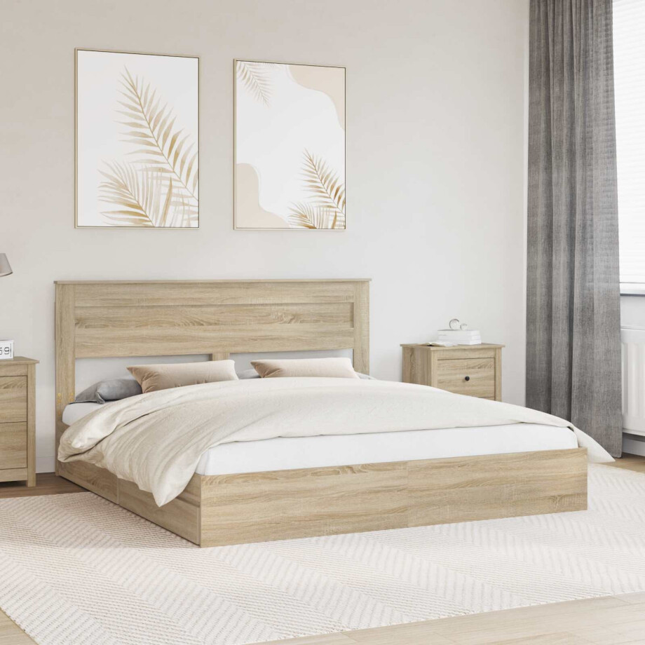 vidaXL Opslag bed met lade Sonoma Eiken 180 x 200 cm Bewerkt hout vidaXL Opslag bed met lade Sonoma Eiken 180 x 200 cm Bewerkt hout afbeelding 1