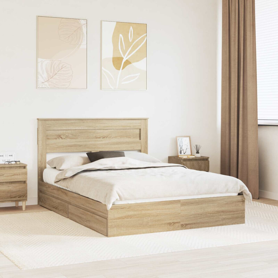 vidaXL Opslag bed met lade Sonoma Eiken 150 x 200 cm Bewerkt hout vidaXL Opslag bed met lade Sonoma Eiken 150 x 200 cm Bewerkt hout afbeelding 1