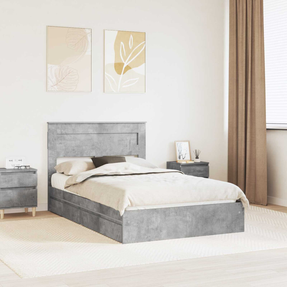 vidaXL Opslag bed met hoofdeinde Beton Grijs 135 x 190 cm Bewerkt hout vidaXL Opslag bed met hoofdeinde Beton Grijs 135 x 190 cm Bewerkt hout afbeelding 1