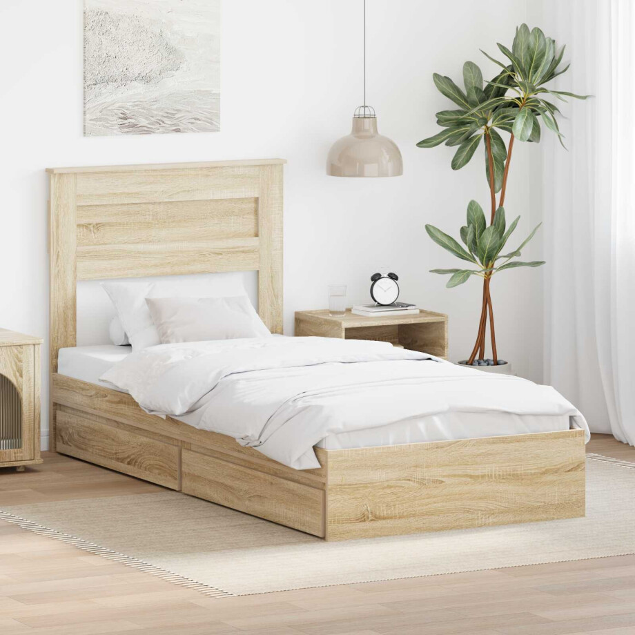 vidaXL Opslag bed met hoofdeinde Sonoma Eiken 90 x 200 cm Bewerkt hout vidaXL Opslag bed met hoofdeinde Sonoma Eiken 90 x 200 cm Bewerkt hout afbeelding 1