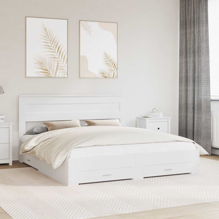vidaXL Bedframe met hoofdeinde met lade Wit 180 x 200 cm Bewerkt hout vidaXL Bedframe met hoofdeinde met lade Wit 180 x 200 cm Bewerkt hout afbeelding 1