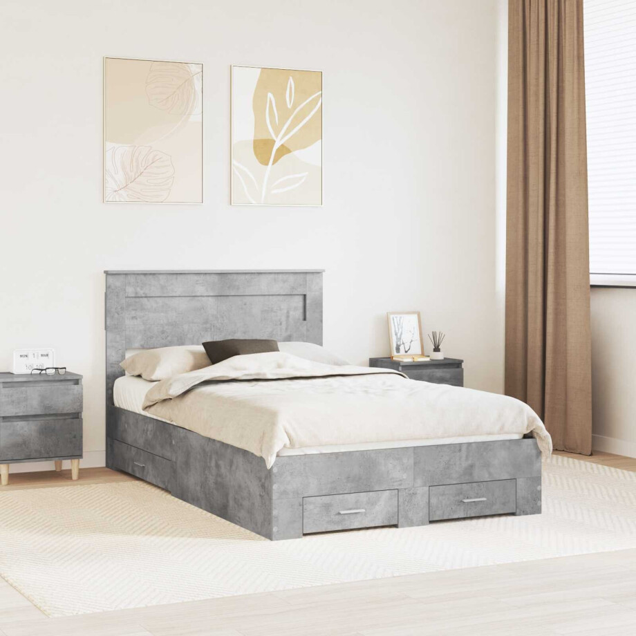 vidaXL Bedframe met hoofdeinde Beton Grijs 120 x 190 cm Bewerkt hout vidaXL Bedframe met hoofdeinde Beton Grijs 120 x 190 cm Bewerkt hout afbeelding 1