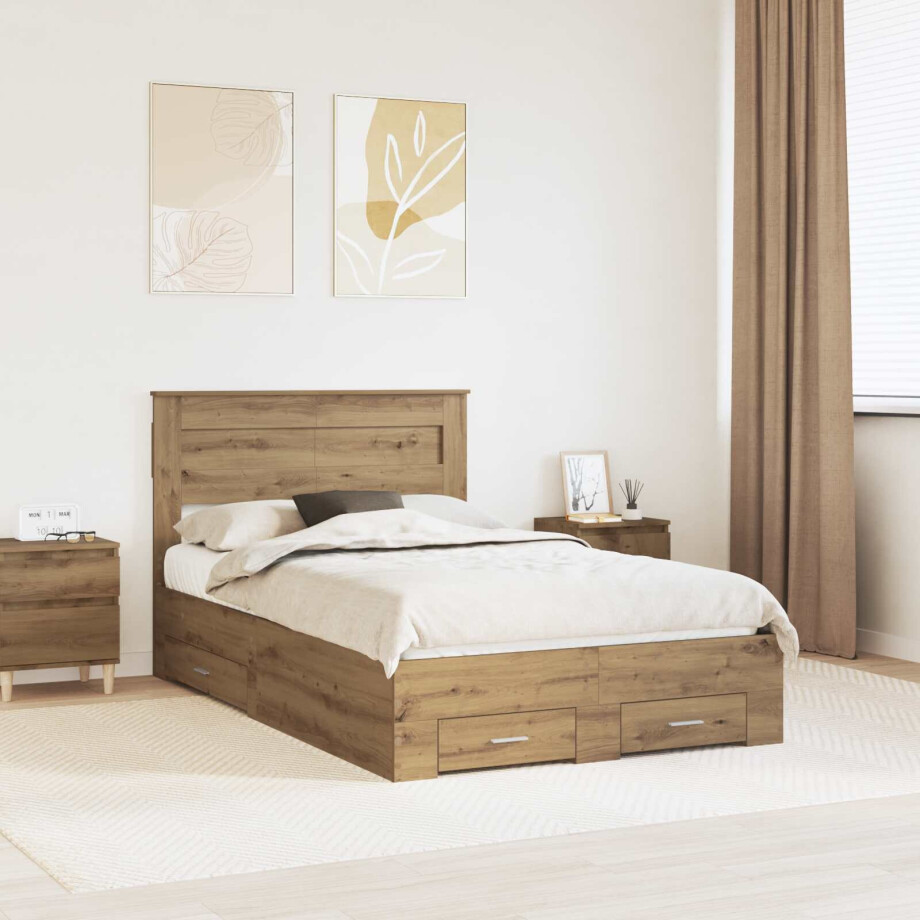 vidaXL Bedframe met hoofdeinde Artisan Eiken 120 x 190 cm Bewerkt hout afbeelding 1