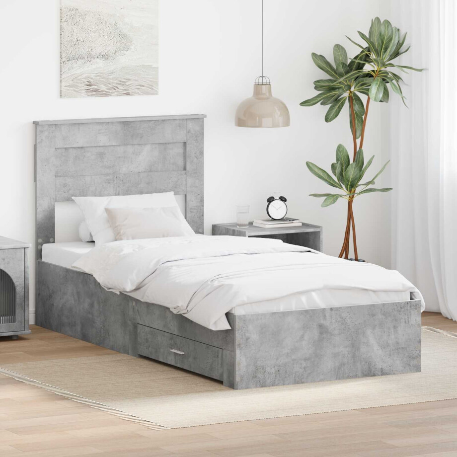 vidaXL Bedframe met hoofdeinde Beton Grijs 100 x 200 cm Bewerkt hout vidaXL Bedframe met hoofdeinde Beton Grijs 100 x 200 cm Bewerkt hout afbeelding 1