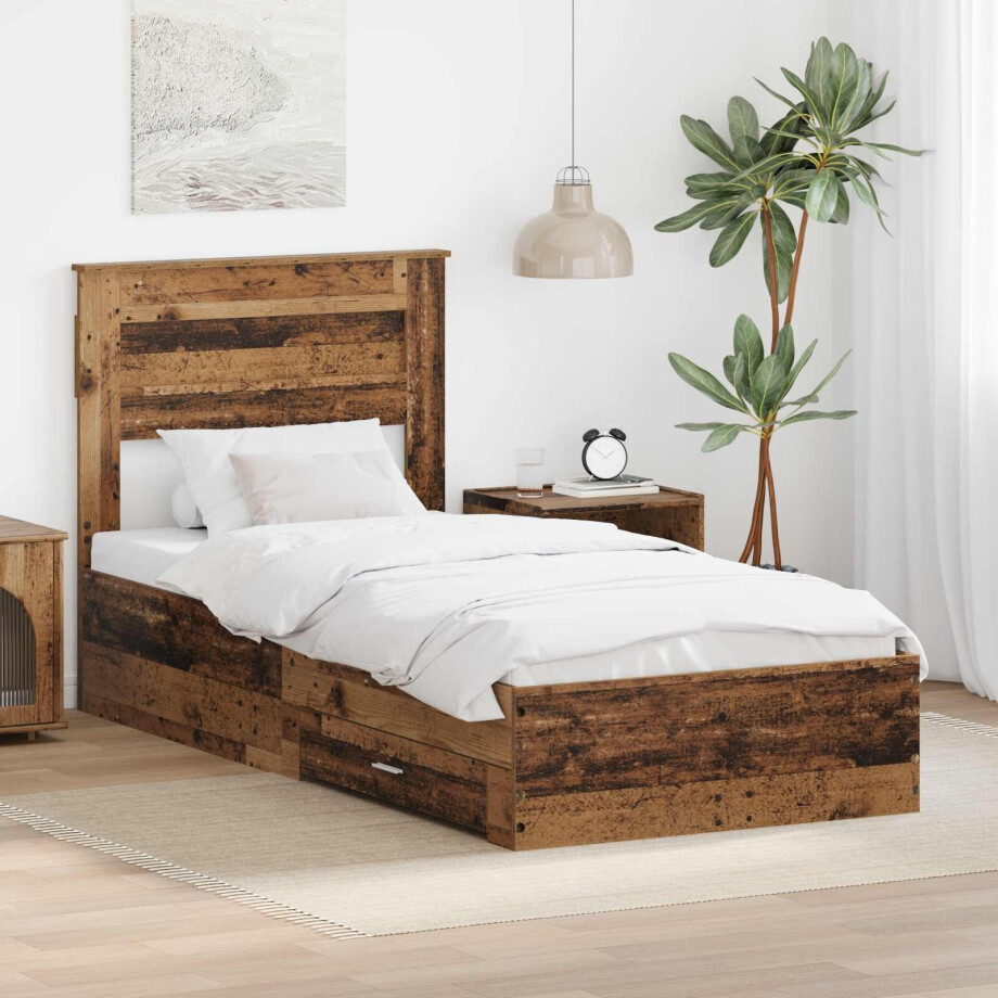 vidaXL Bedframe met hoofdeinde Oudhout 100 x 200 cm Bewerkt hout vidaXL Bedframe met hoofdeinde Oudhout 100 x 200 cm Bewerkt hout afbeelding 1