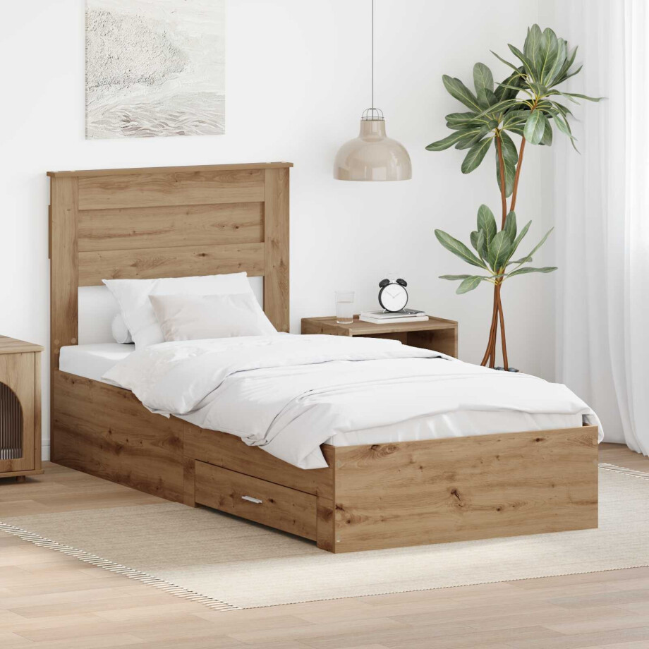 vidaXL Bedframe met hoofdeinde Artisan Eiken 100 x 200 cm Bewerkt hout vidaXL Bedframe met hoofdeinde Artisan Eiken 100 x 200 cm Bewerkt hout afbeelding 1