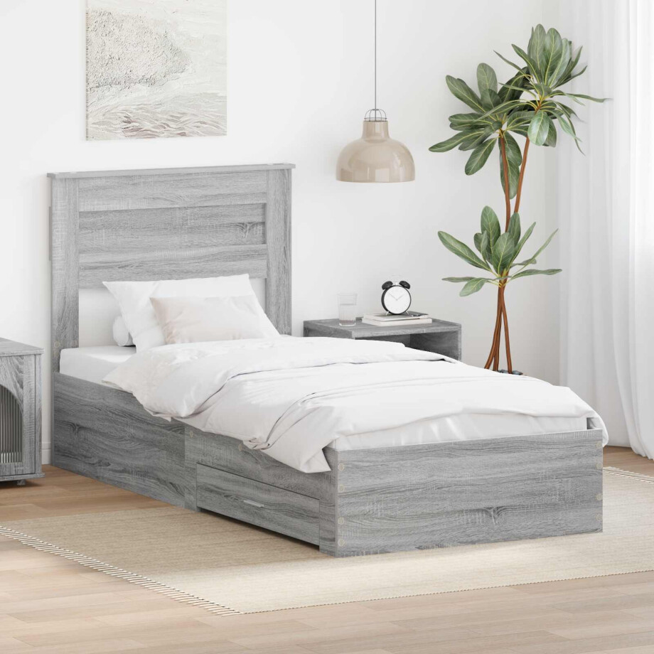 vidaXL Bedframe met hoofdeinde Grijs Sonoma 90 x 190 cm Bewerkt hout afbeelding 1