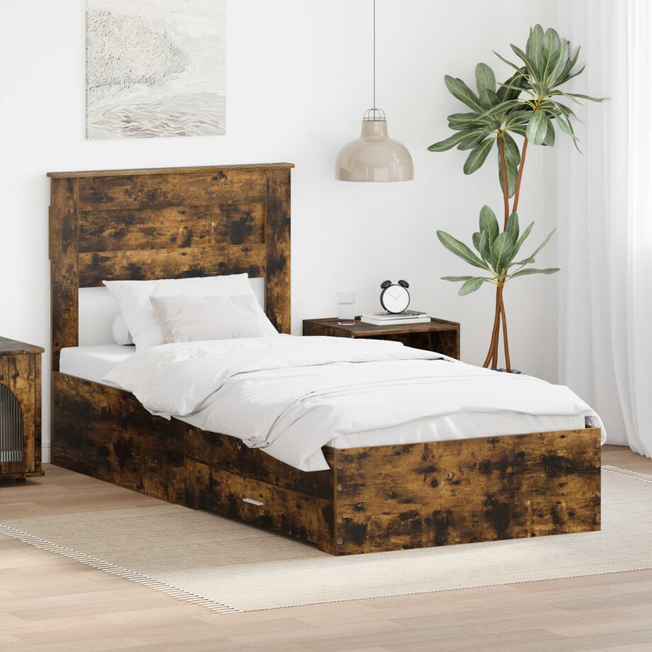 vidaXL Bedframe Gerookt Eiken en Zilver 75 x 190 cm Bewerkt hout vidaXL Bedframe Gerookt Eiken en Zilver 75 x 190 cm Bewerkt hout afbeelding 1