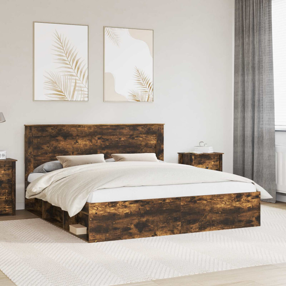 vidaXL Bedframe Gerookt eiken 200 x 200 cm Massief grenenhout vidaXL Bedframe Gerookt eiken 200 x 200 cm Massief grenenhout afbeelding 1