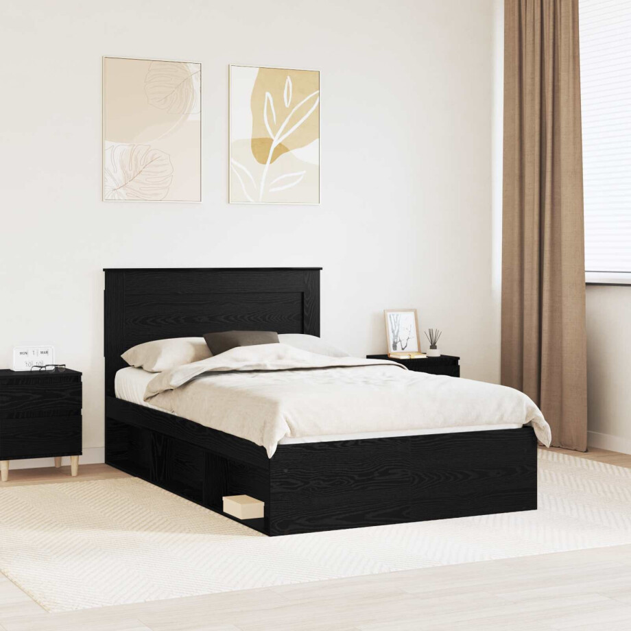 vidaXL Bedframe met lade Effen Zwart 120 x 190 cm Massief grenenhout vidaXL Bedframe met lade Effen Zwart 120 x 190 cm Massief grenenhout afbeelding 1