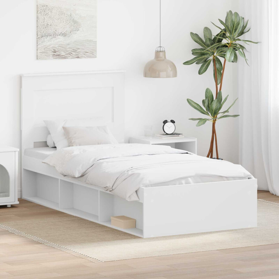 vidaXL Bedframe met hoofdeinde Wit 100 x 200 cm Massief grenenhout afbeelding 1