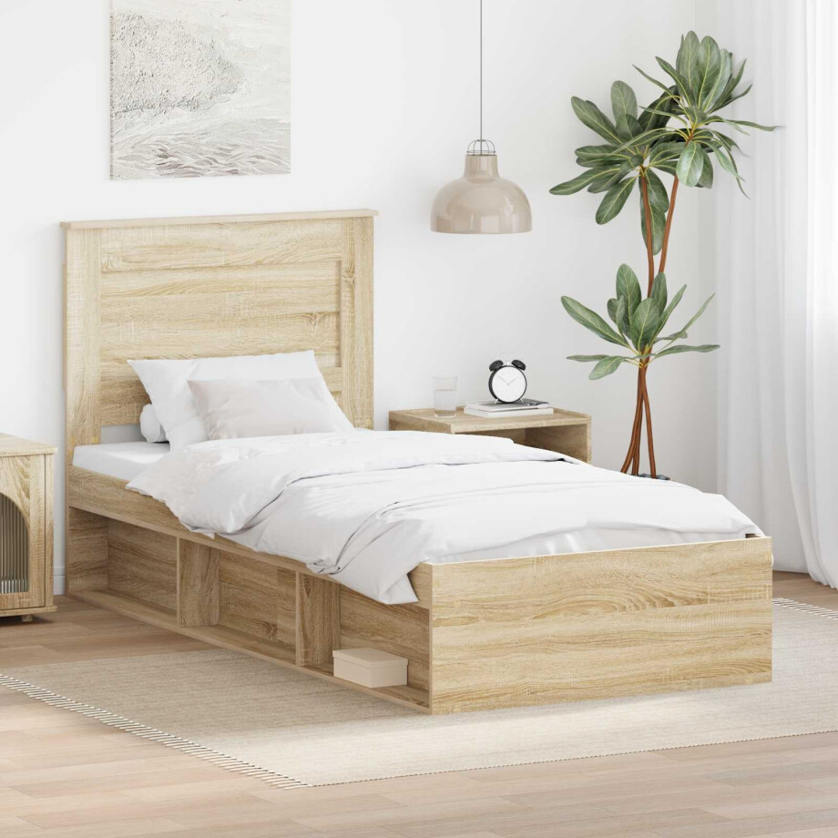 vidaXL Bedframe met lade Sonoma Eiken 75 x 190 cm Massief grenenhout vidaXL Bedframe met lade Sonoma Eiken 75 x 190 cm Massief grenenhout afbeelding 1