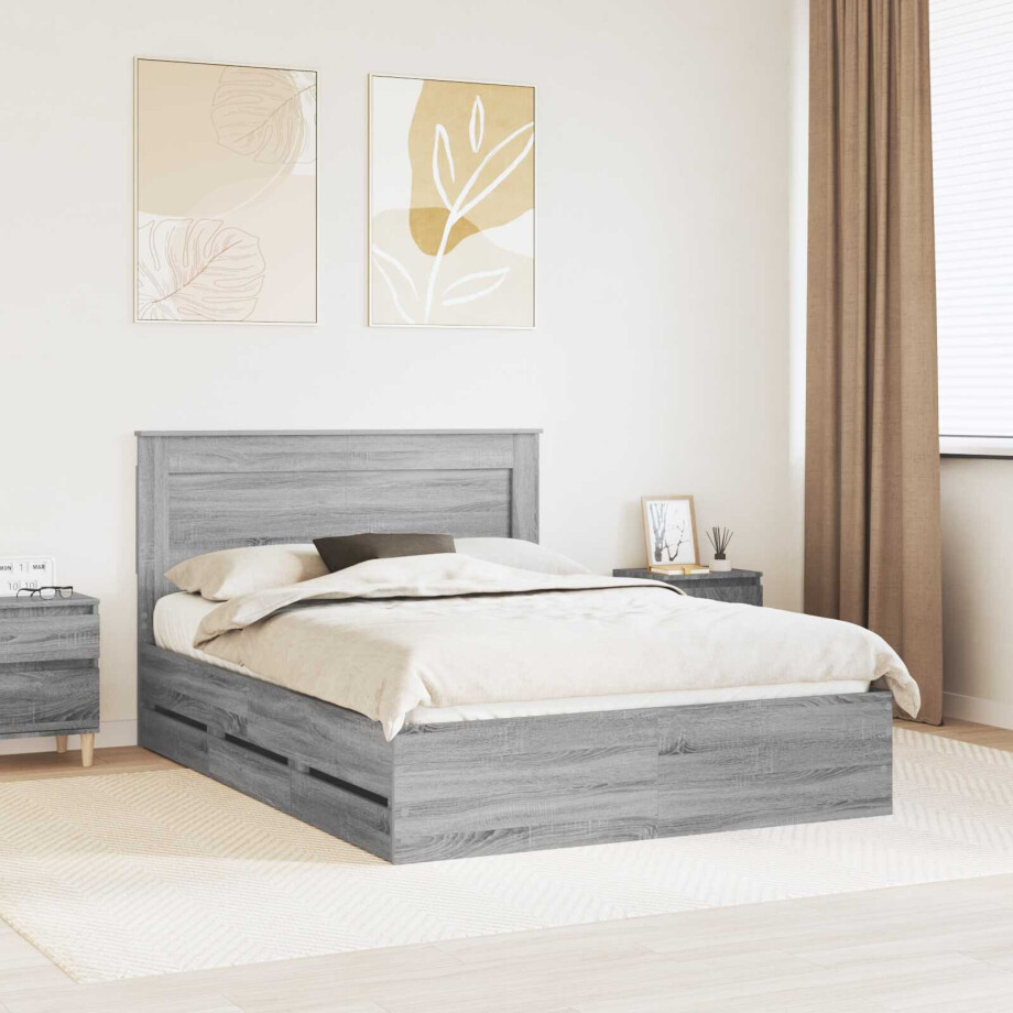 vidaXL Bedframe met lade Grijs Sonoma 140 x 190 cm Ingenieurshout vidaXL Bedframe met lade Grijs Sonoma 140 x 190 cm Ingenieurshout afbeelding 1