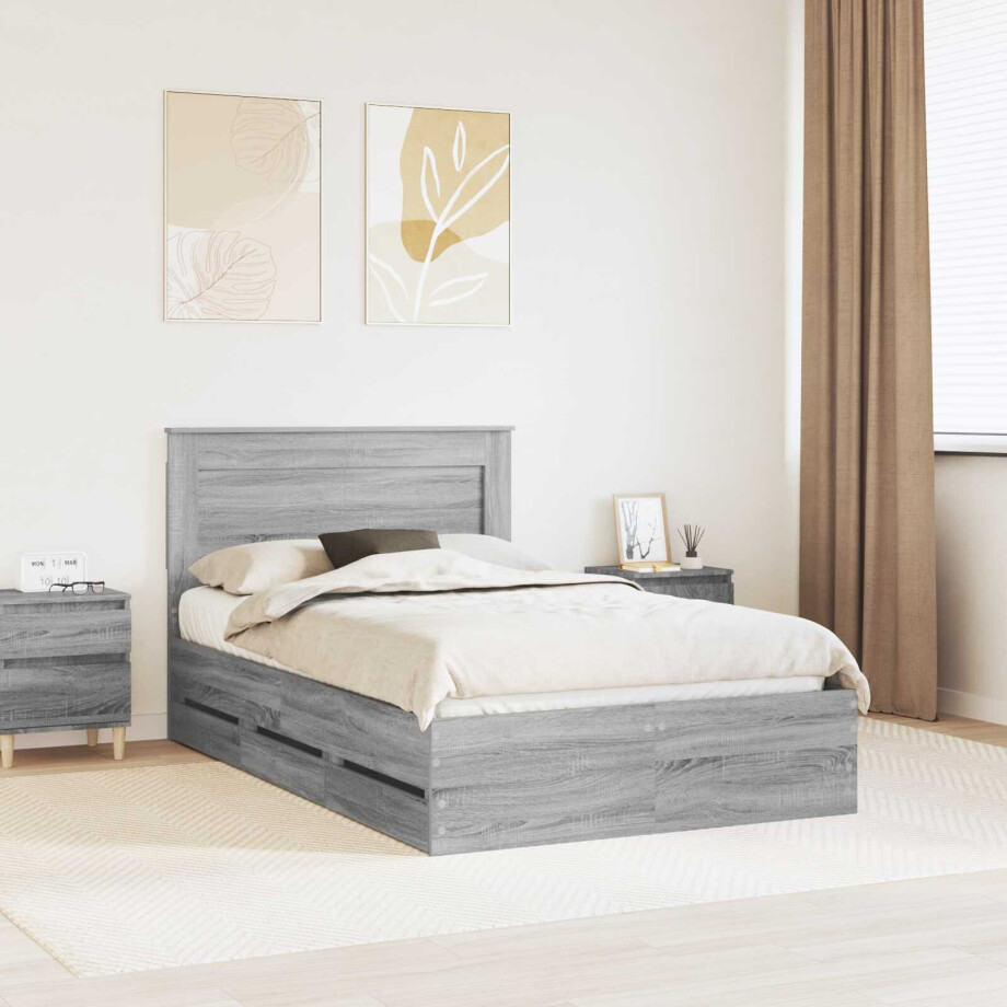 vidaXL Bedframe met lade Grijs Sonoma 120 x 190 cm Ingenieurshout vidaXL Bedframe met lade Grijs Sonoma 120 x 190 cm Ingenieurshout afbeelding 1