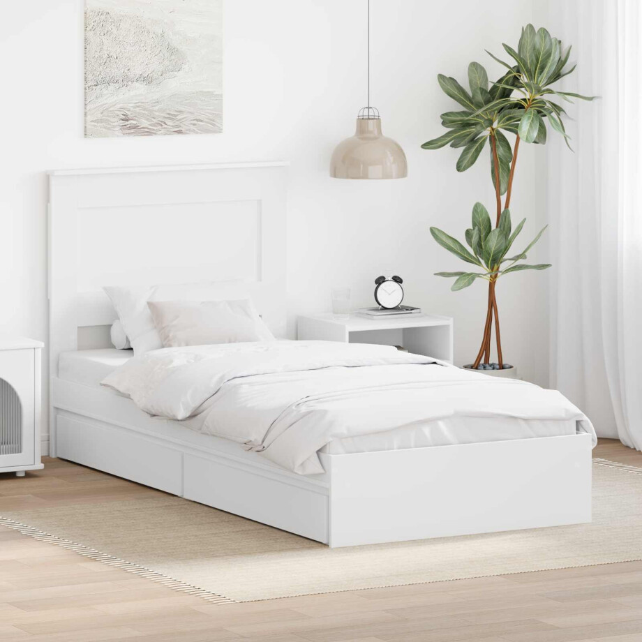vidaXL Opslag bed met hoofdeinde met lade Wit 75 x 190 cm Bewerkt hout afbeelding 1