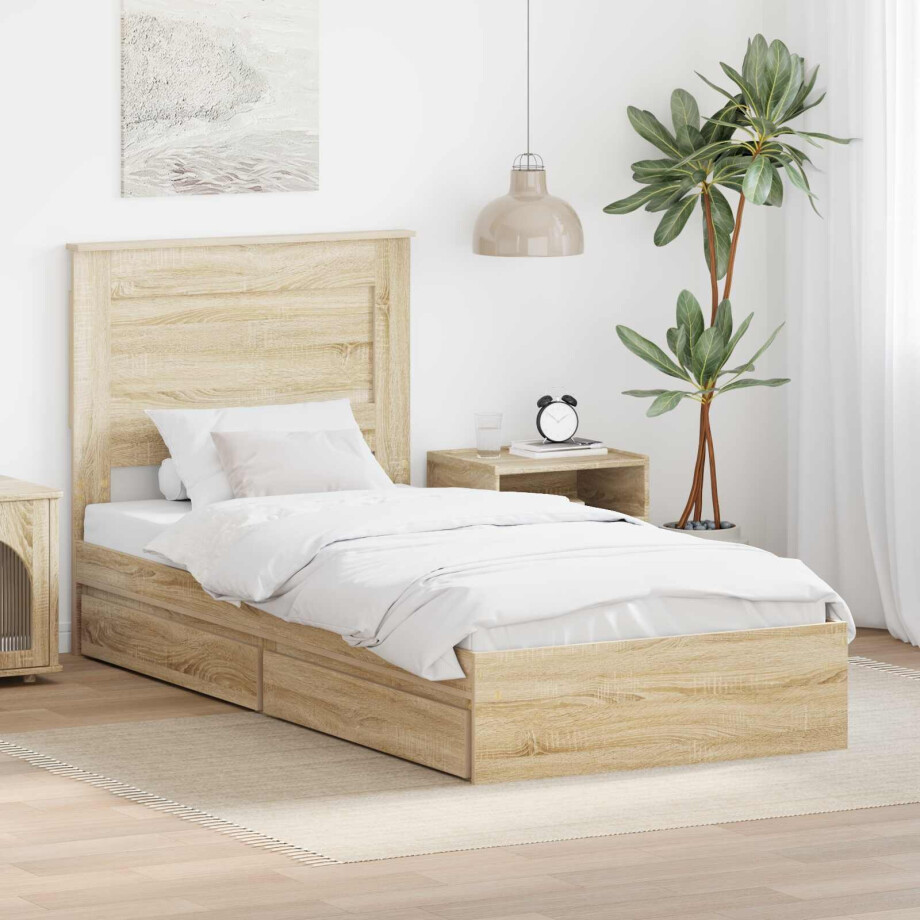 vidaXL Opslag bed met hoofdeinde Sonoma Eiken 75 x 190 cm Bewerkt hout afbeelding 1