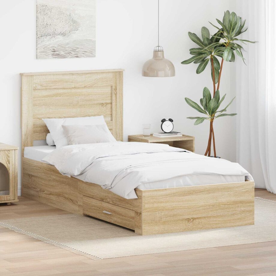 vidaXL Bedframe Sonoma Eiken en Zilver 75 x 190 cm Bewerkt hout afbeelding 1