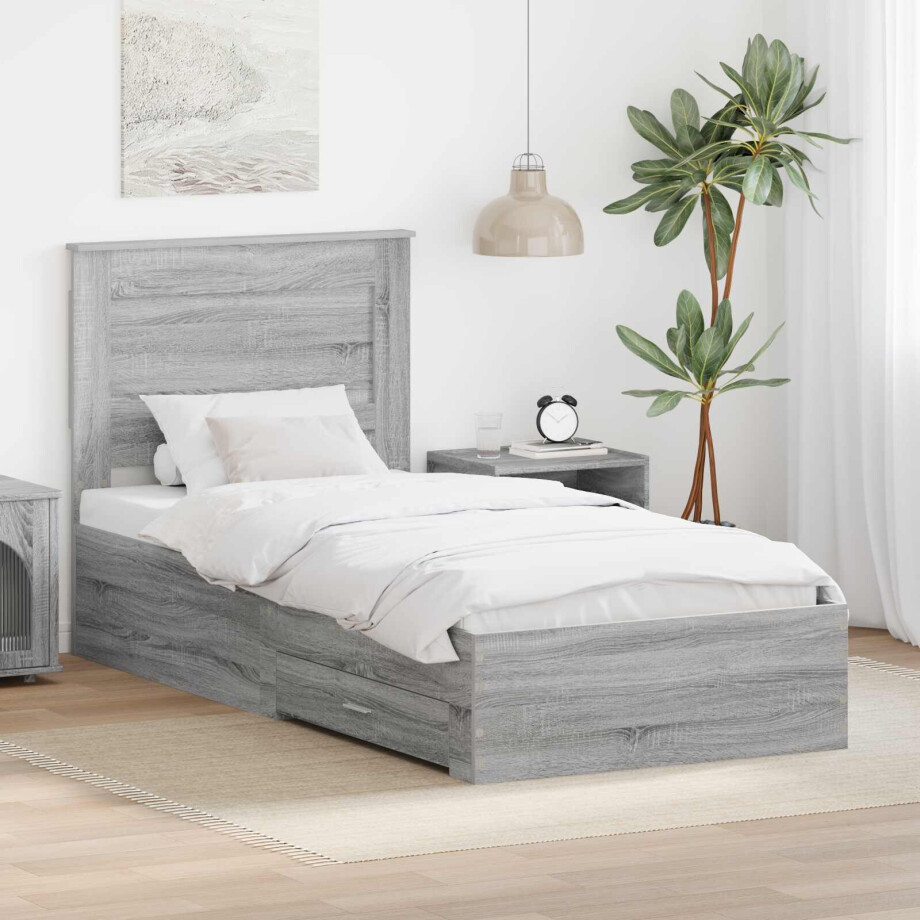 vidaXL Bedframe Grijs Sonoma en Zilver 75 x 190 cm Bewerkt hout vidaXL Bedframe Grijs Sonoma en Zilver 75 x 190 cm Bewerkt hout afbeelding 1