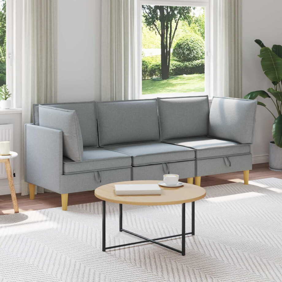 vidaXL Modulaire Sofa Set met Opslag 3 pcs Lichtgrijs Stof vidaXL Modulaire Sofa Set met Opslag 3 pcs Lichtgrijs Stof afbeelding 1