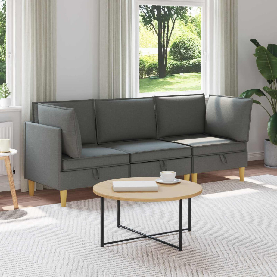 vidaXL Modulaire Sofa Set met Opslag 3 pcs Donkergrijs Stof vidaXL Modulaire Sofa Set met Opslag 3 pcs Donkergrijs Stof afbeelding 1