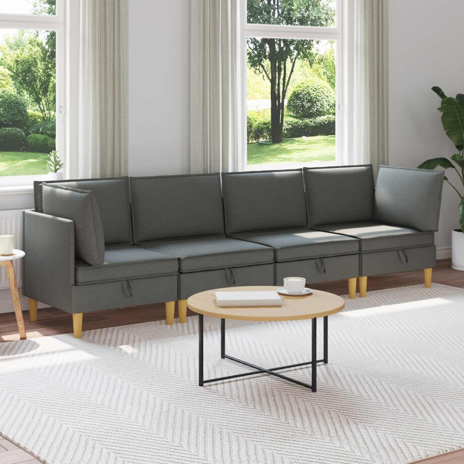 vidaXL Modulaire Sofa Set met Opslag 4 pcs Donkergrijs Stof vidaXL Modulaire Sofa Set met Opslag 4 pcs Donkergrijs Stof afbeelding 1