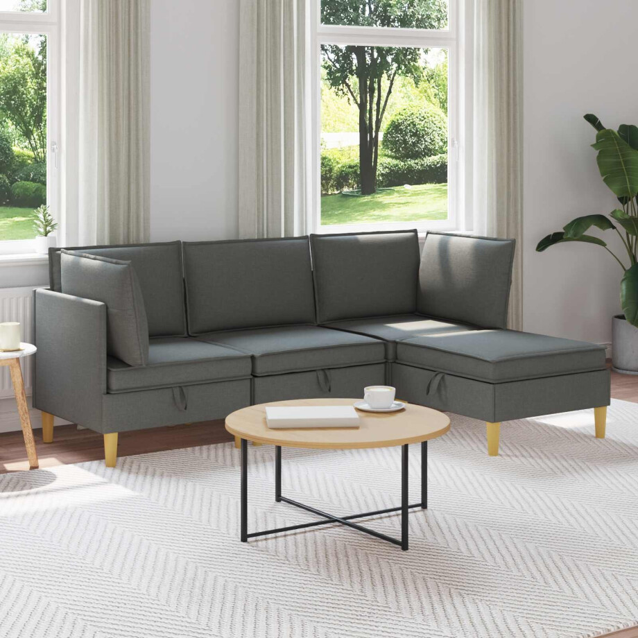 vidaXL Modulaire Sofa Set met Opslag 4 pcs Donkergrijs Stof vidaXL Modulaire Sofa Set met Opslag 4 pcs Donkergrijs Stof afbeelding 1