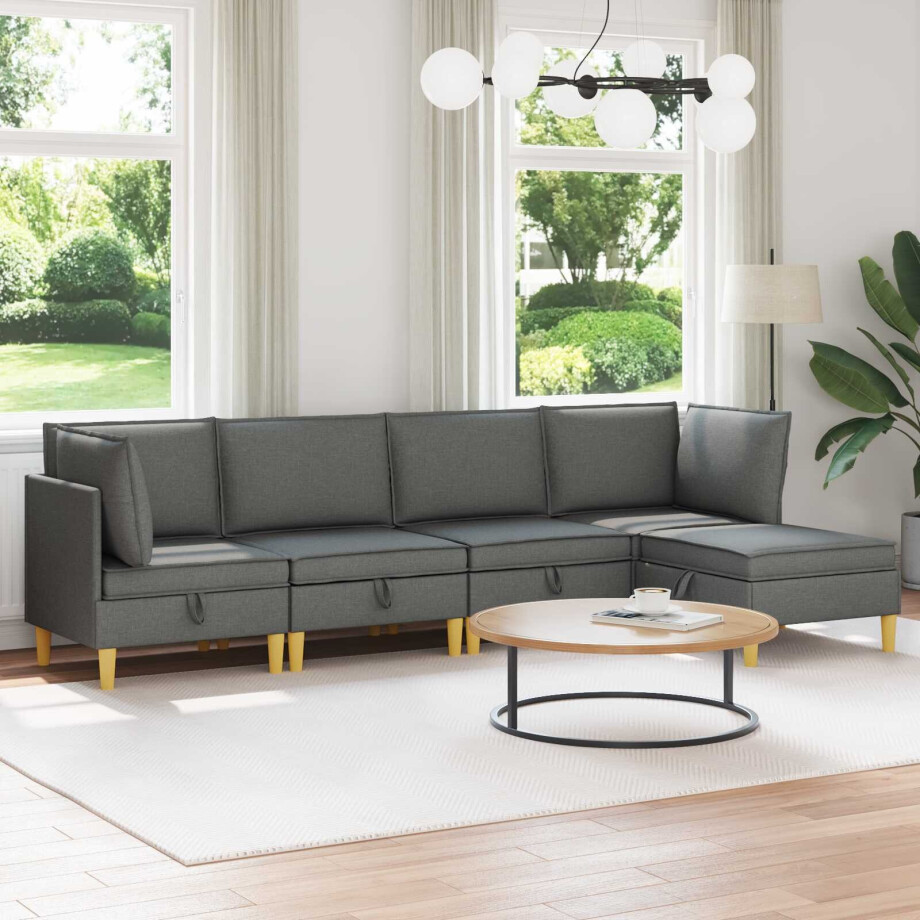 vidaXL Modulaire Sofa Set met Opslag 5 pcs Donkergrijs Stof vidaXL Modulaire Sofa Set met Opslag 5 pcs Donkergrijs Stof afbeelding 1