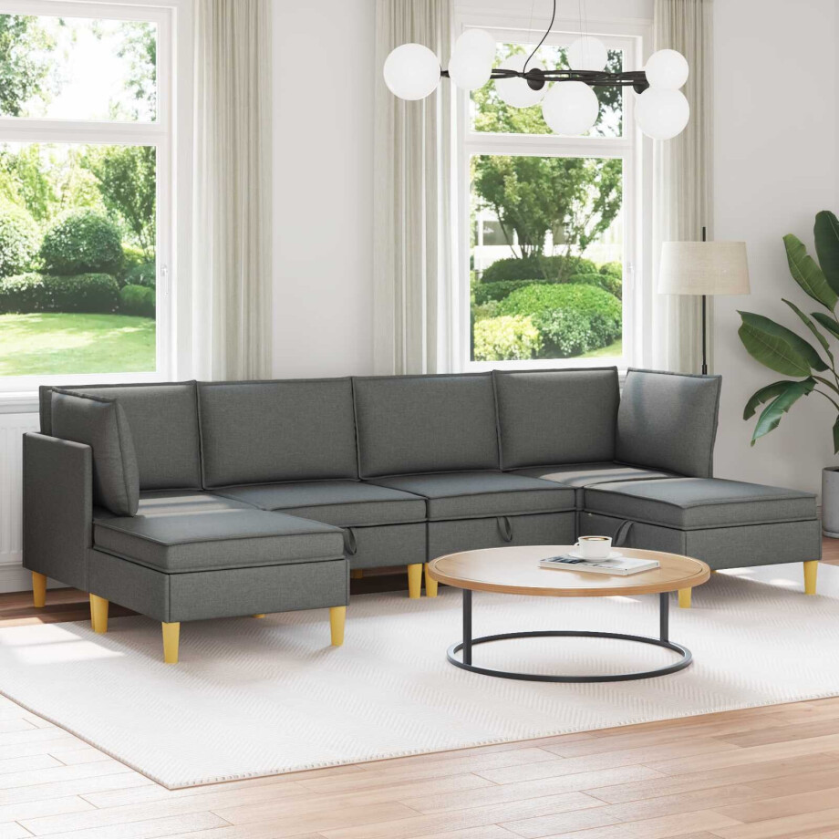 vidaXL Modulaire Sofa Set met Opslag 6 pcs Donkergrijs Stof afbeelding 1