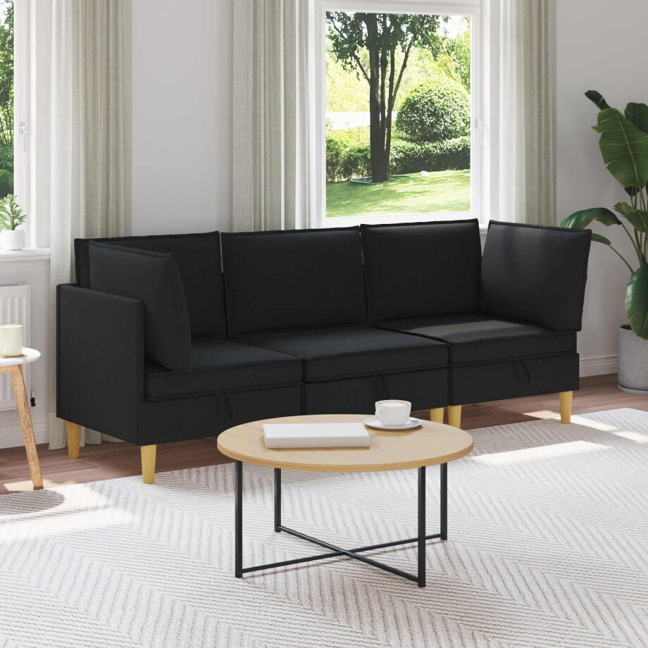 vidaXL Modulaire Sofa Set met Opslag 3 pcs Zwart Stof afbeelding 1