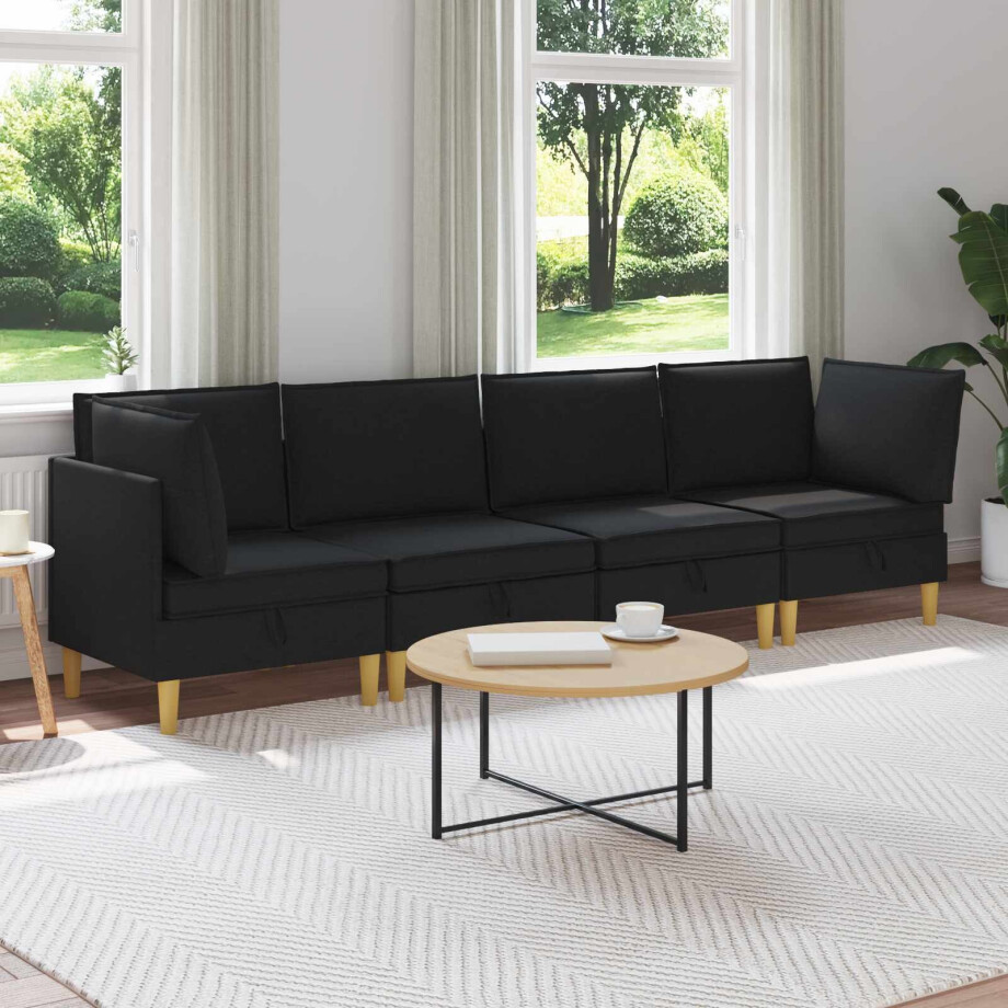 vidaXL Modulaire Sofa Set met Opslag 4 pcs Zwart Stof afbeelding 1