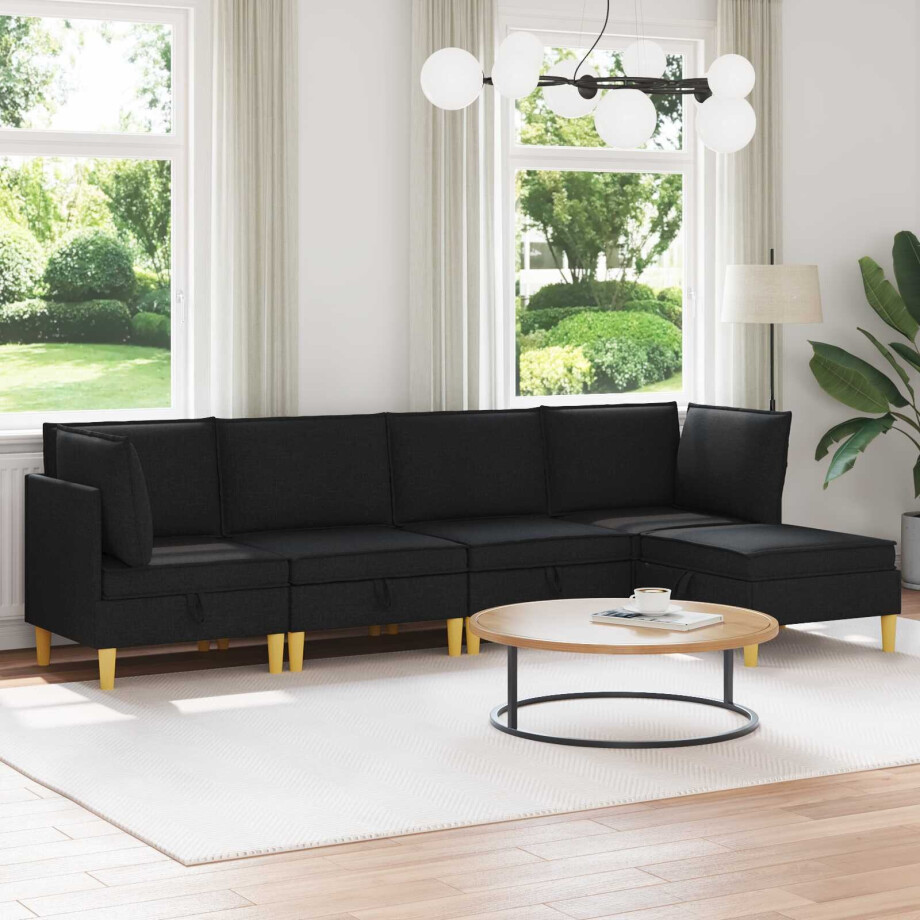 vidaXL Modulaire Sofa Set met Opslag 5 pcs Zwart Stof afbeelding 1