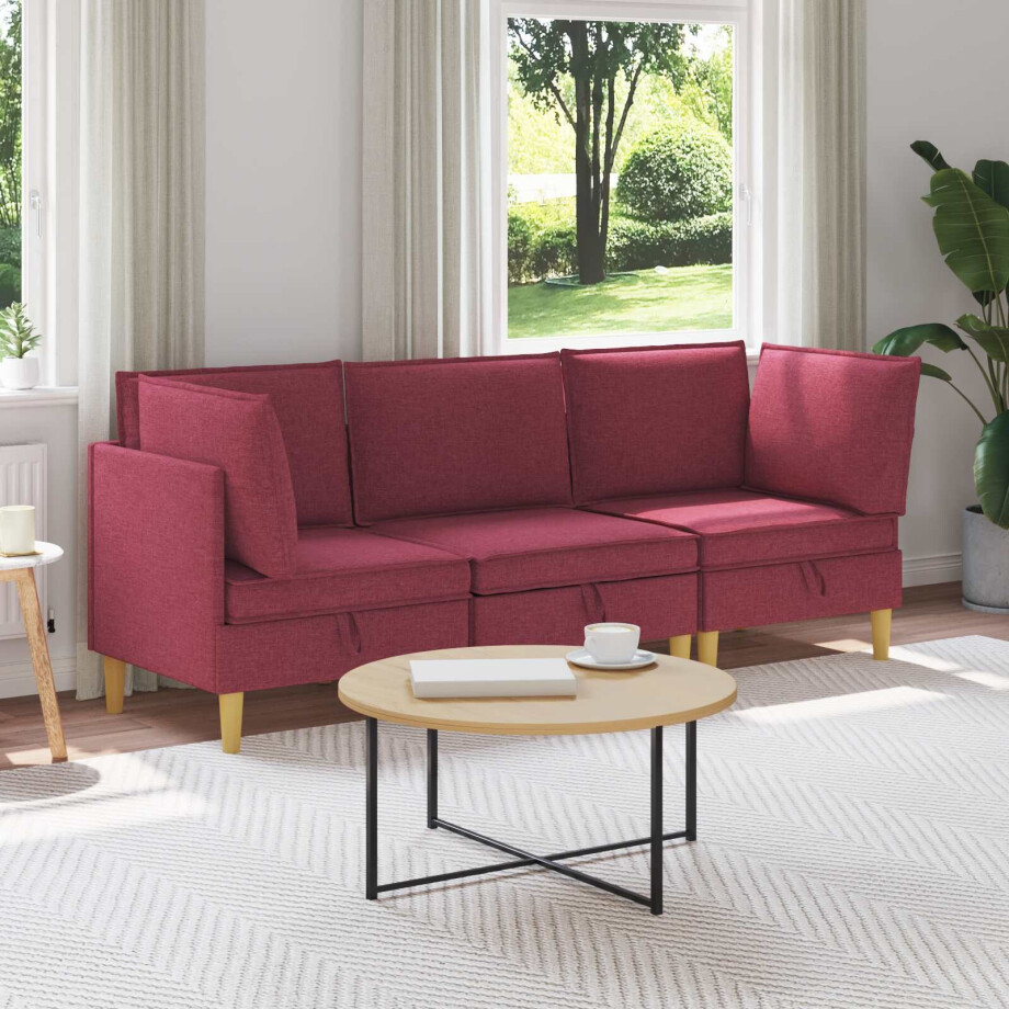 vidaXL Modulaire Sofa Set met Opslag 3 pcs Wijnrood Stof vidaXL Modulaire Sofa Set met Opslag 3 pcs Wijnrood Stof afbeelding 1