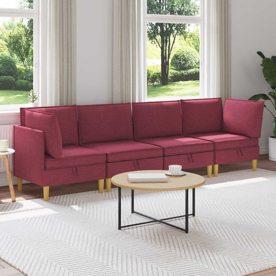 vidaXL Modulaire Sofa Set met Opslag 4 pcs Wijnrood Stof vidaXL Modulaire Sofa Set met Opslag 4 pcs Wijnrood Stof afbeelding 1