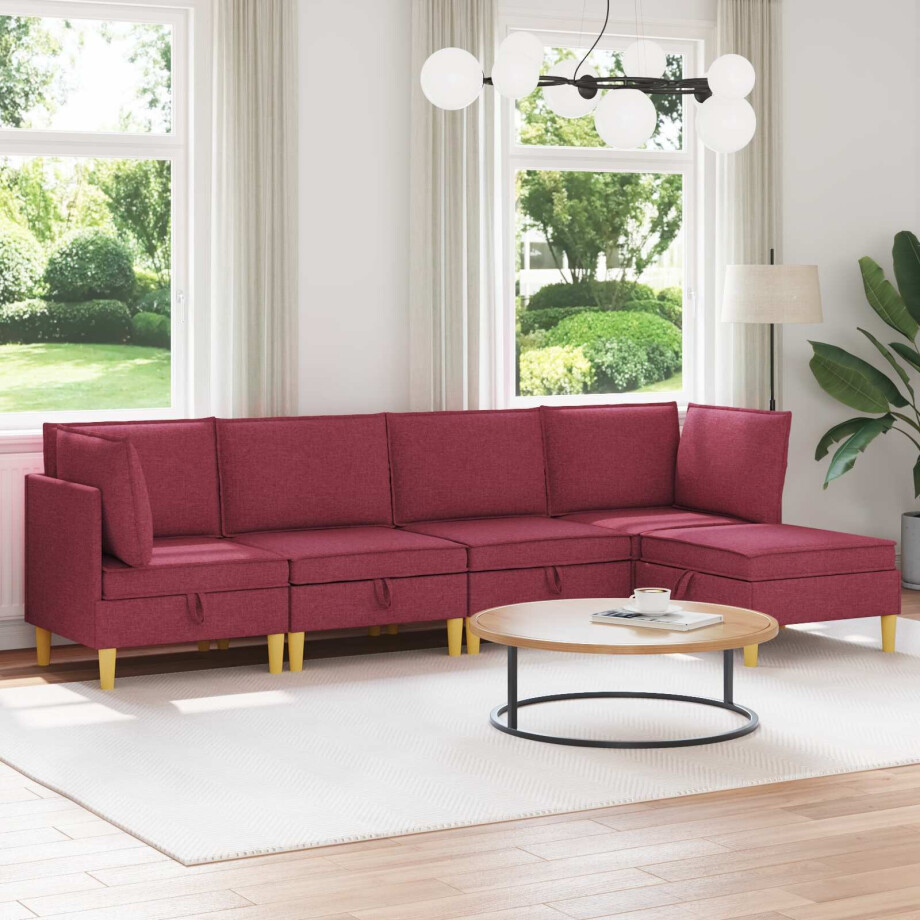 vidaXL Modulaire Sofa Set met Opslag 5 pcs Wijnrood Stof vidaXL Modulaire Sofa Set met Opslag 5 pcs Wijnrood Stof afbeelding 1